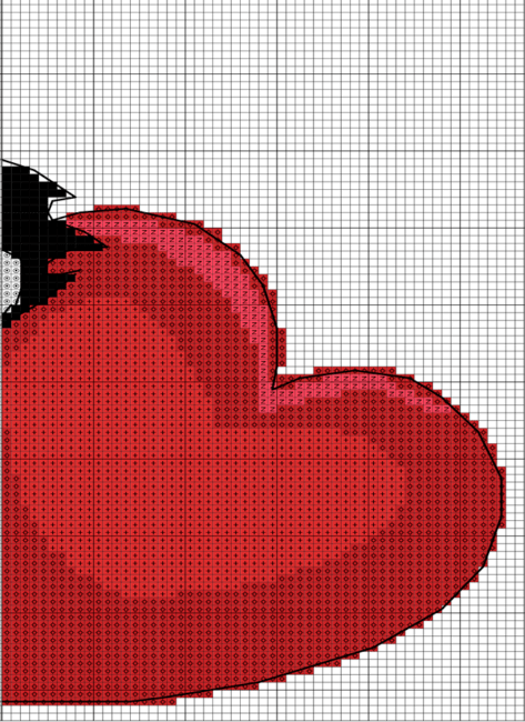 Cross Stitch Cat with the heart graphics for Valentine's day