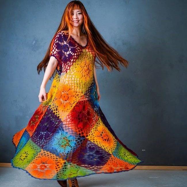 Colorful Crochet Dress with Diagrams