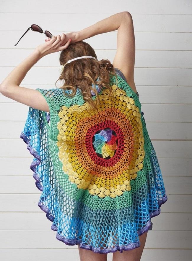 Crochet Rainbow Mandala Waistcoat by Sara Huntington’s  – Free Pattern 2020