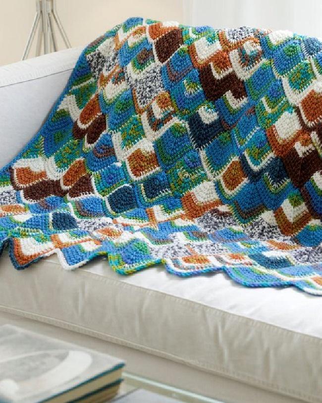 Crochet Brightly Colored Tunisian Throw Pattern